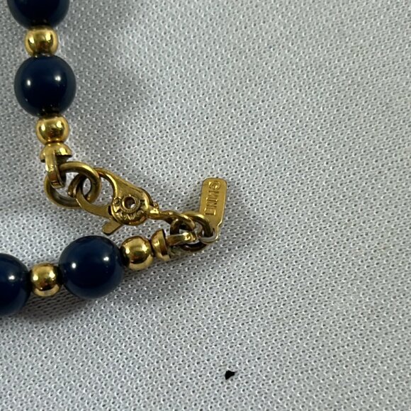 Vintage Monet Navy Blue Gold Tone Beaded Necklace Classic Delicate Career - Picture 4 of 8